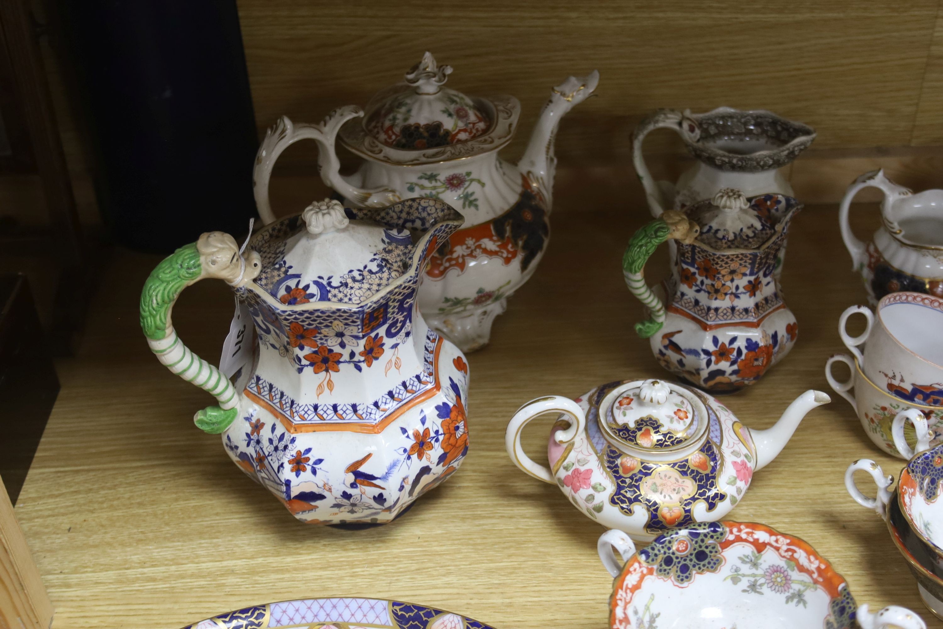 A A group of Staffordshire bone china Imari pattern tea and coffee wares Imari pottery tea set and Copeland Spode ‘Devonian’ dessert service